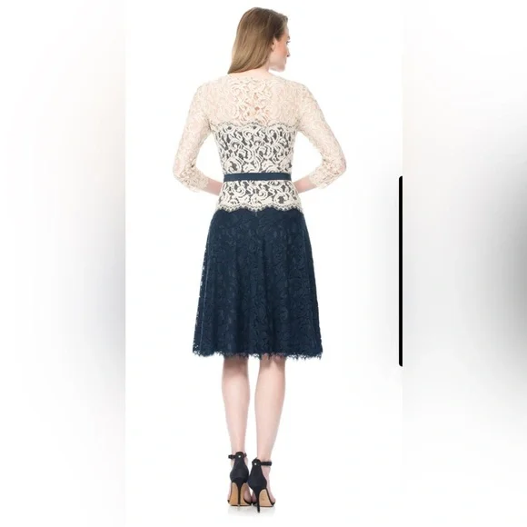 Tadashi Shoji Illusion Lace ¾ Sleeve A-Line Dress – Size 6 - Picture 2 of 8